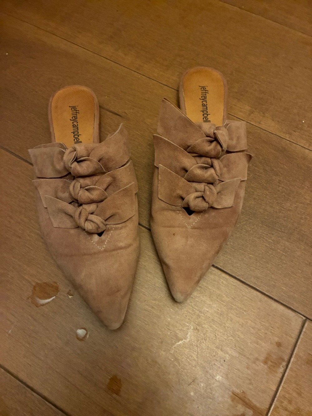 Jeffrey Campbell Suede Pointed Knot Mules - light pink